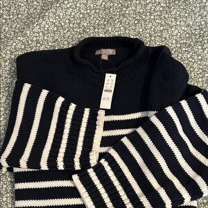J. Crew Women's Black and White Striped Turtleneck Sweater